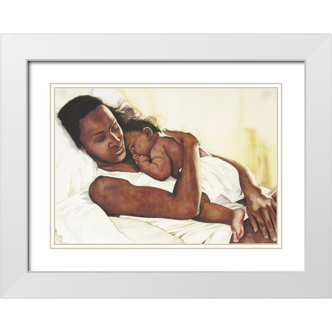 Mother and Child White Modern Wood Framed Art Print with Double Matting by Unknown