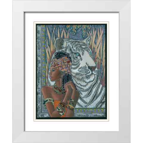 Nubian Princess and Tiger White Modern Wood Framed Art Print with Double Matting by Unknown