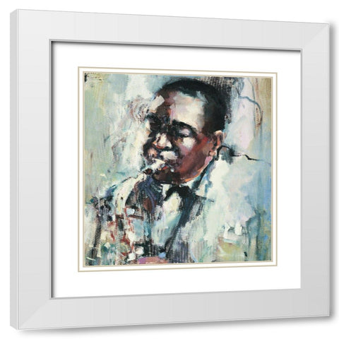 Saxin the Blues White Modern Wood Framed Art Print with Double Matting by Unknown