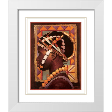 African Head Dress White Modern Wood Framed Art Print with Double Matting by Unknown