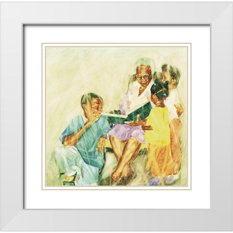 Her Babies White Modern Wood Framed Art Print with Double Matting by Unknown