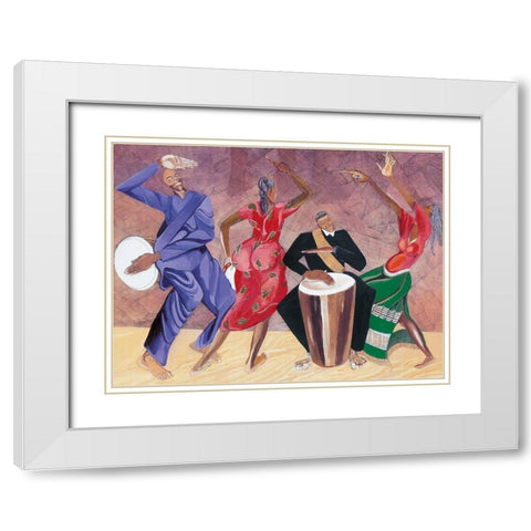 Island Dancing White Modern Wood Framed Art Print with Double Matting by Unknown