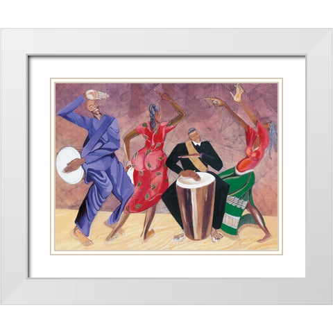 Island Dancing White Modern Wood Framed Art Print with Double Matting by Unknown