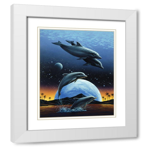 Porpoise and Moon II White Modern Wood Framed Art Print with Double Matting by Unknown