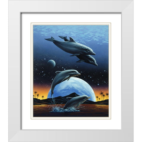 Porpoise and Moon II White Modern Wood Framed Art Print with Double Matting by Unknown