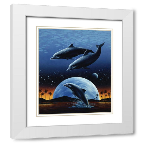 Porpoise and Moon I White Modern Wood Framed Art Print with Double Matting by Unknown