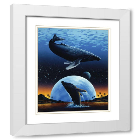 Whale and Moon White Modern Wood Framed Art Print with Double Matting by Unknown
