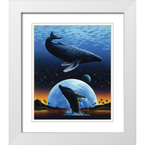 Whale and Moon White Modern Wood Framed Art Print with Double Matting by Unknown