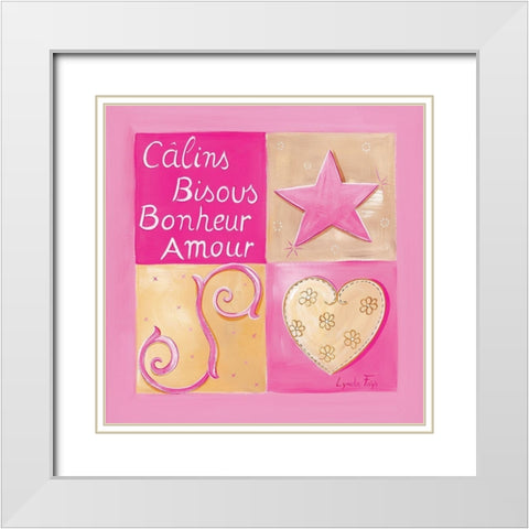 Calins, bisous, bonheur, â€¦ White Modern Wood Framed Art Print with Double Matting by Fays, Lynda