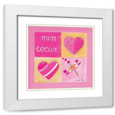 Mon cÅ“ur White Modern Wood Framed Art Print with Double Matting by Fays, Lynda