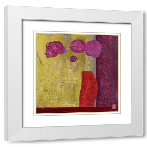 Pivoines I White Modern Wood Framed Art Print with Double Matting by Romanelli, Karine