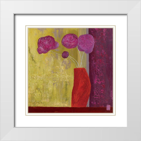 Pivoines I White Modern Wood Framed Art Print with Double Matting by Romanelli, Karine