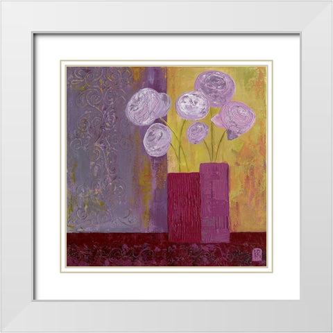 Pivoines mauves II White Modern Wood Framed Art Print with Double Matting by Romanelli, Karine