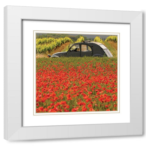 La 2 CV aux coquelicots White Modern Wood Framed Art Print with Double Matting by Lautier, Julien