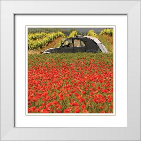 La 2 CV aux coquelicots White Modern Wood Framed Art Print with Double Matting by Lautier, Julien