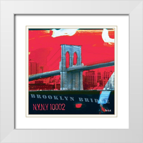 Brooklyn Bridge White Modern Wood Framed Art Print with Double Matting by Thalie