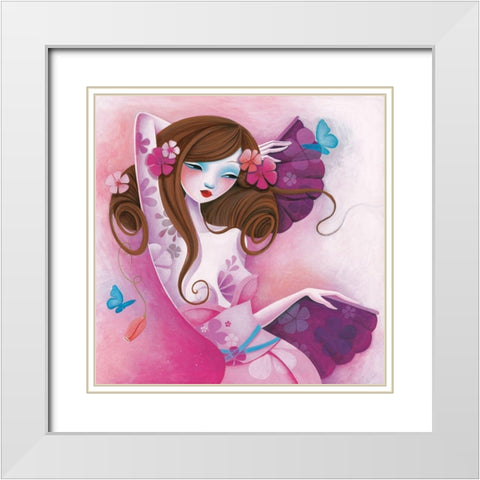 La danse des papillons White Modern Wood Framed Art Print with Double Matting by Sybile