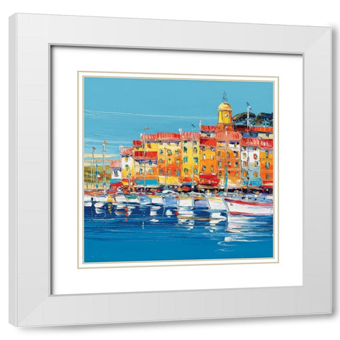Port de St Tropez White Modern Wood Framed Art Print with Double Matting by Corbiere