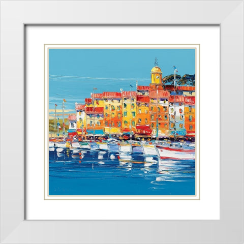 Port de St Tropez White Modern Wood Framed Art Print with Double Matting by Corbiere
