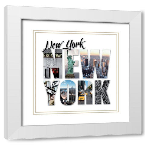 New York White Modern Wood Framed Art Print with Double Matting by BRAUN Studio