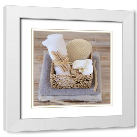 Spa Orchid White Modern Wood Framed Art Print with Double Matting by Chatelain, Sonia