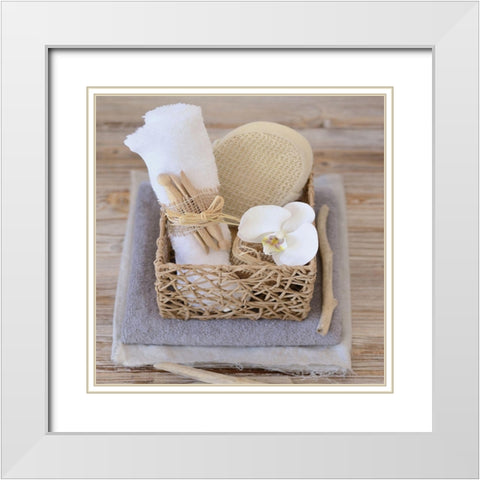 Spa Orchid White Modern Wood Framed Art Print with Double Matting by Chatelain, Sonia