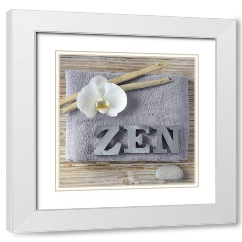 Zen orchid White Modern Wood Framed Art Print with Double Matting by Chatelain, Sonia