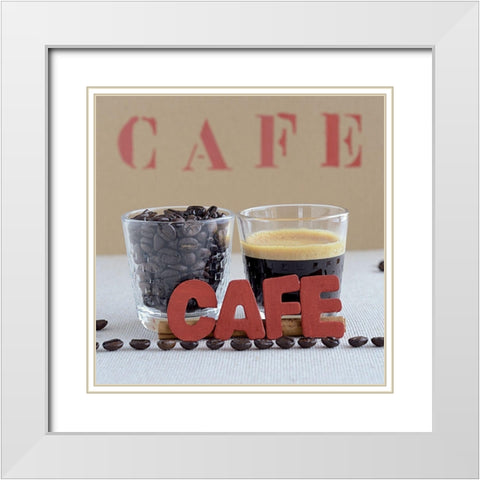 Pause Cafe II White Modern Wood Framed Art Print with Double Matting by Chatelain, Sonia