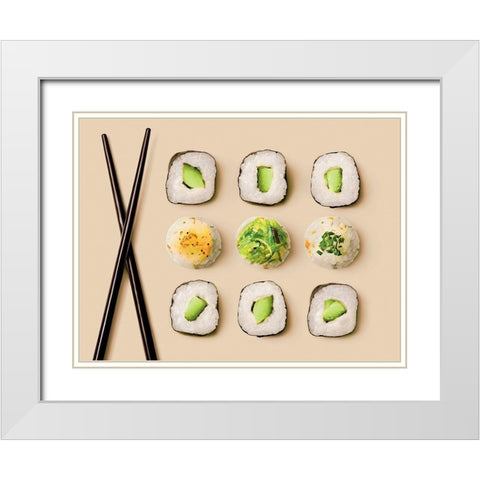 Baguettes et makis I White Modern Wood Framed Art Print with Double Matting by Sultan, Galith