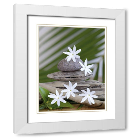 Zen et galets II White Modern Wood Framed Art Print with Double Matting by Chatelain, Sonia