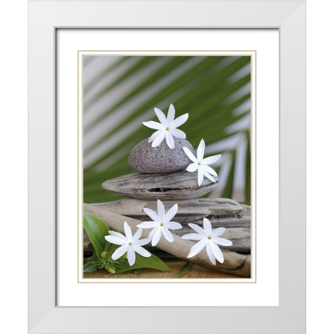 Zen et galets II White Modern Wood Framed Art Print with Double Matting by Chatelain, Sonia