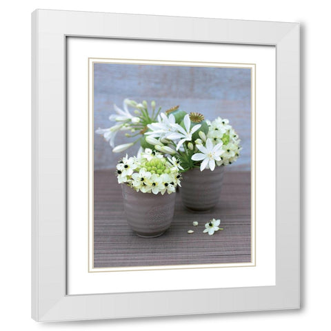 Composition Zen - Etoile de Bethleem, Agapanthe et Pavots White Modern Wood Framed Art Print with Double Matting by Beyler, Catherine