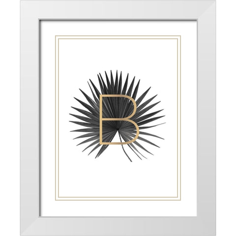 Palm tree leaf with gold White Modern Wood Framed Art Print with Double Matting by Braun Studio