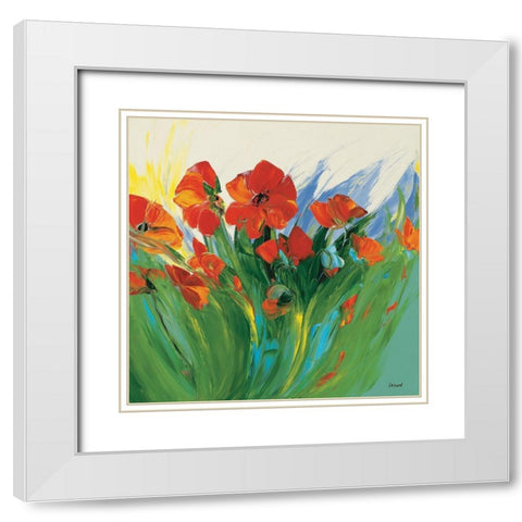 Coquelicots White Modern Wood Framed Art Print with Double Matting by Vadon, Veronique