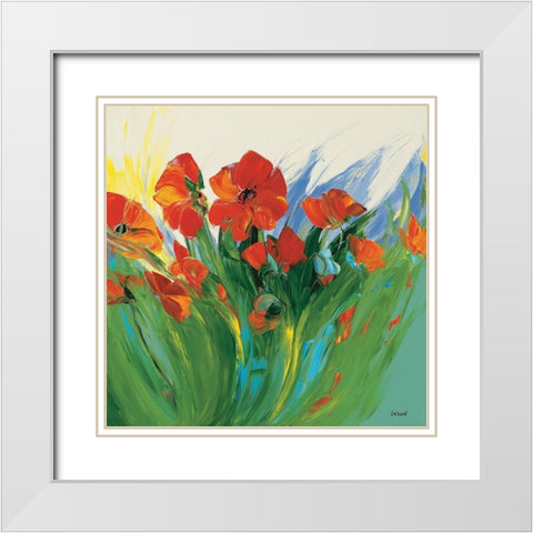 Coquelicots White Modern Wood Framed Art Print with Double Matting by Vadon, Veronique