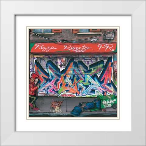 Pizza Renato White Modern Wood Framed Art Print with Double Matting by Butch and Pea