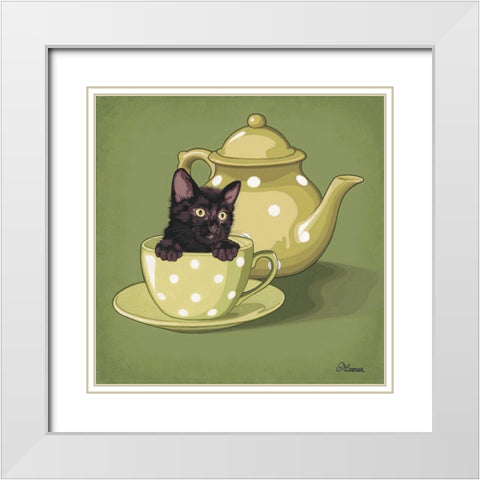 Tea time White Modern Wood Framed Art Print with Double Matting by Cazenave, Maryline