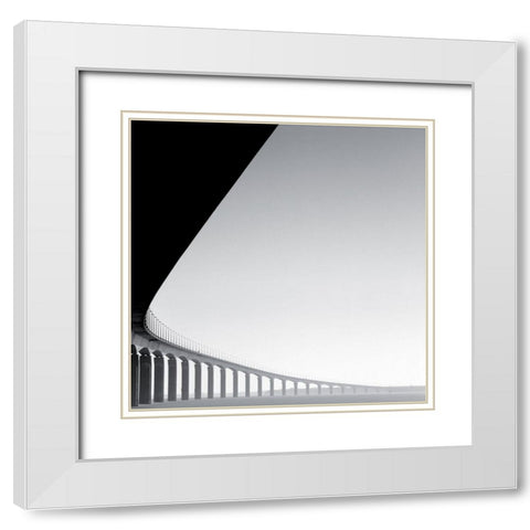 Pont Ile de Re White Modern Wood Framed Art Print with Double Matting by Laurenceau, Gerard
