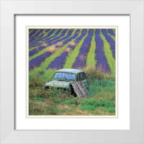 La 4L aux lavandes White Modern Wood Framed Art Print with Double Matting by Lautier, Julien