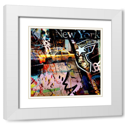 NY Graffiti White Modern Wood Framed Art Print with Double Matting by Bouteiller, Cedric