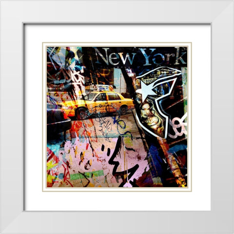 NY Graffiti White Modern Wood Framed Art Print with Double Matting by Bouteiller, Cedric