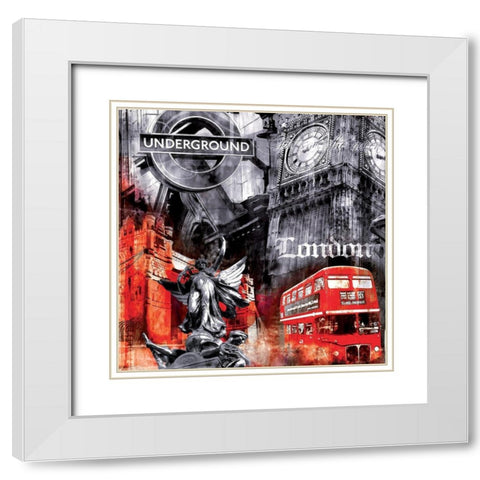 London Big Ben White Modern Wood Framed Art Print with Double Matting by BRAUN Studio