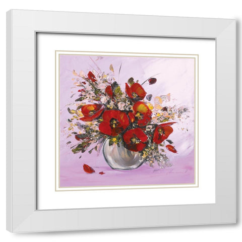Bouquet de fleurs rouges I White Modern Wood Framed Art Print with Double Matting by Tramoni, Oliver