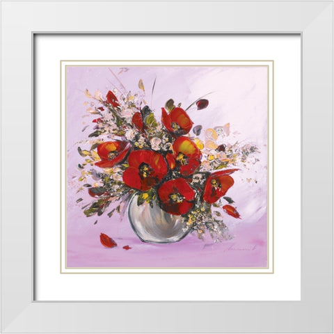 Bouquet de fleurs rouges I White Modern Wood Framed Art Print with Double Matting by Tramoni, Oliver