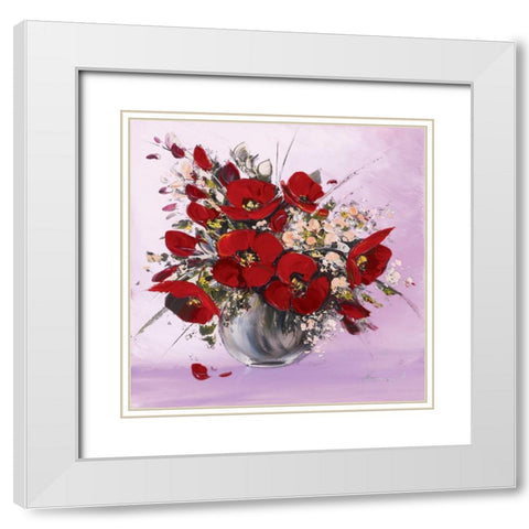 Bouquet de fleurs rouges II White Modern Wood Framed Art Print with Double Matting by Tramoni, Oliver