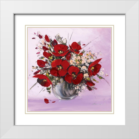 Bouquet de fleurs rouges II White Modern Wood Framed Art Print with Double Matting by Tramoni, Oliver
