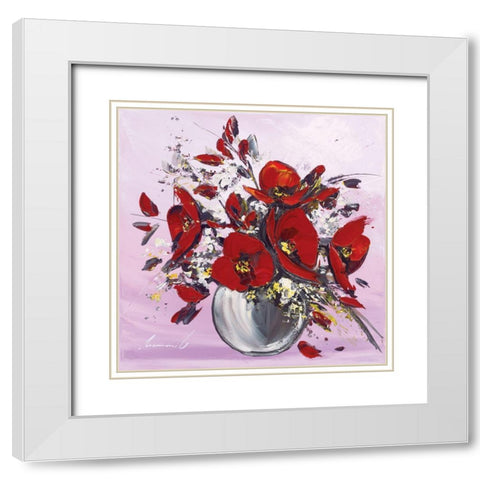 Bouquet de fleurs rouges III White Modern Wood Framed Art Print with Double Matting by Tramoni, Oliver