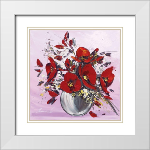 Bouquet de fleurs rouges III White Modern Wood Framed Art Print with Double Matting by Tramoni, Oliver