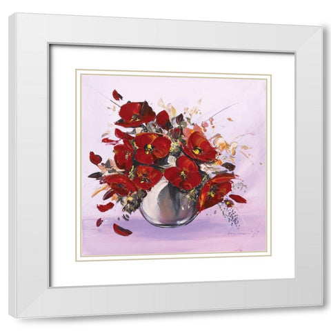 Bouquet de fleurs rouges IV White Modern Wood Framed Art Print with Double Matting by Tramoni, Oliver