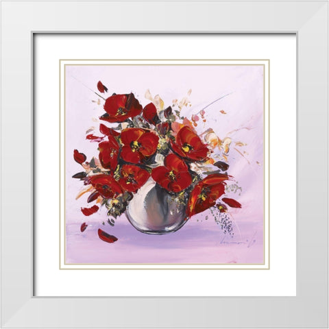 Bouquet de fleurs rouges IV White Modern Wood Framed Art Print with Double Matting by Tramoni, Oliver